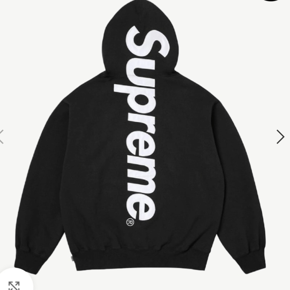 NWOT Supreme Black Hoodie with Satin Bold White Logo